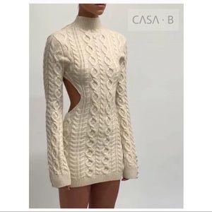 Cream Cable-Knit Cutout Sweater Dress